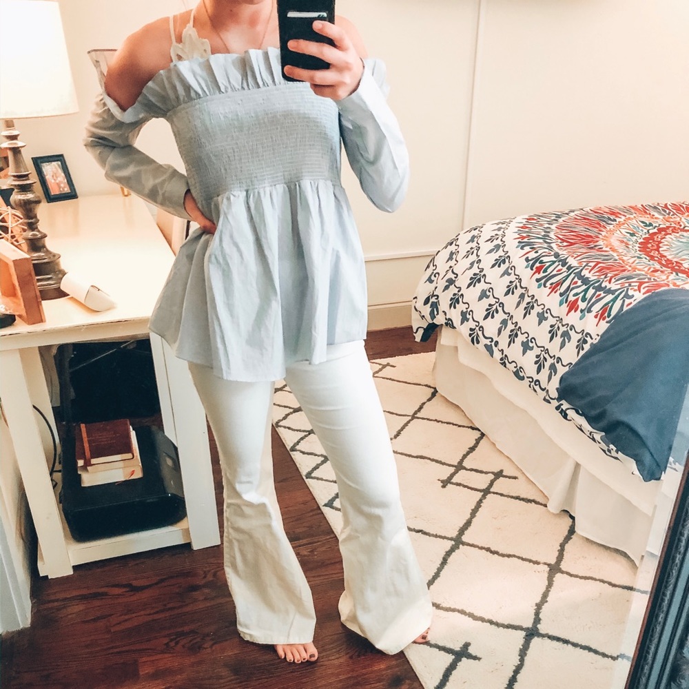 boutique off the shoulder blue top